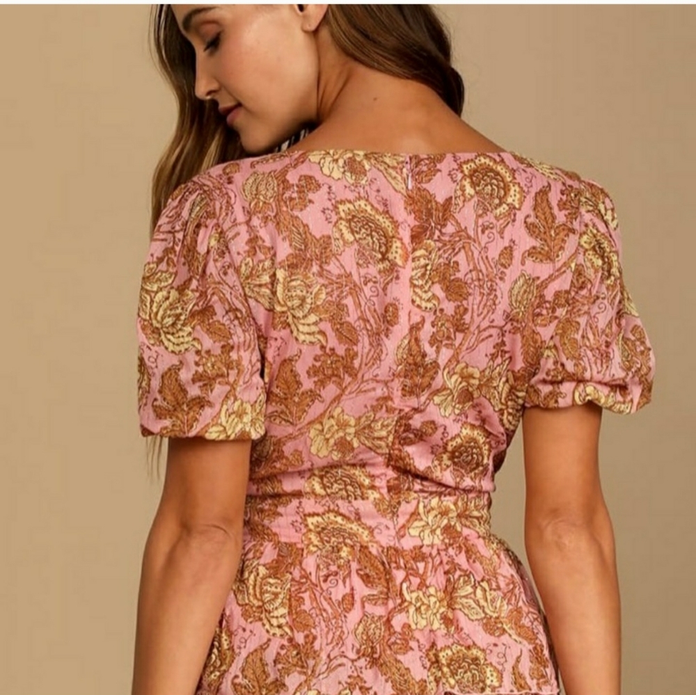 Lulus pink and Gold floral dress